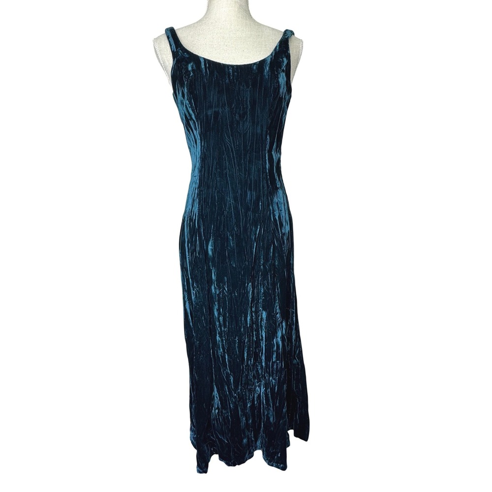 Vintage Betsey Johnson Crushed Velvet Maxi Dress Green XS/S